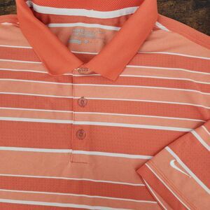 Nike Orange and White Striped Polo Shirt
